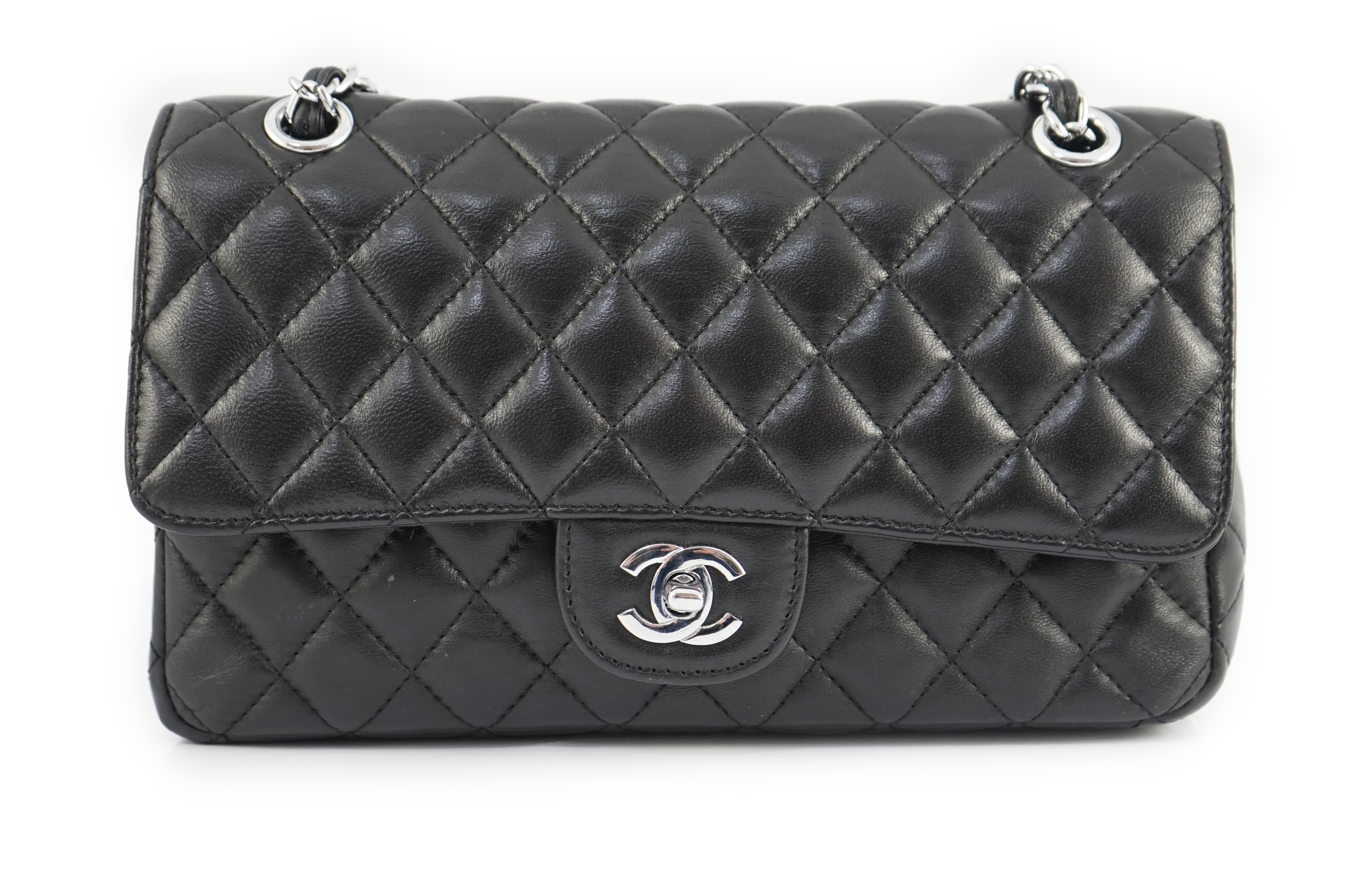 A Chanel classic black quilted leather shoulder bag width 25.5cm, depth 7cm, height 16cm